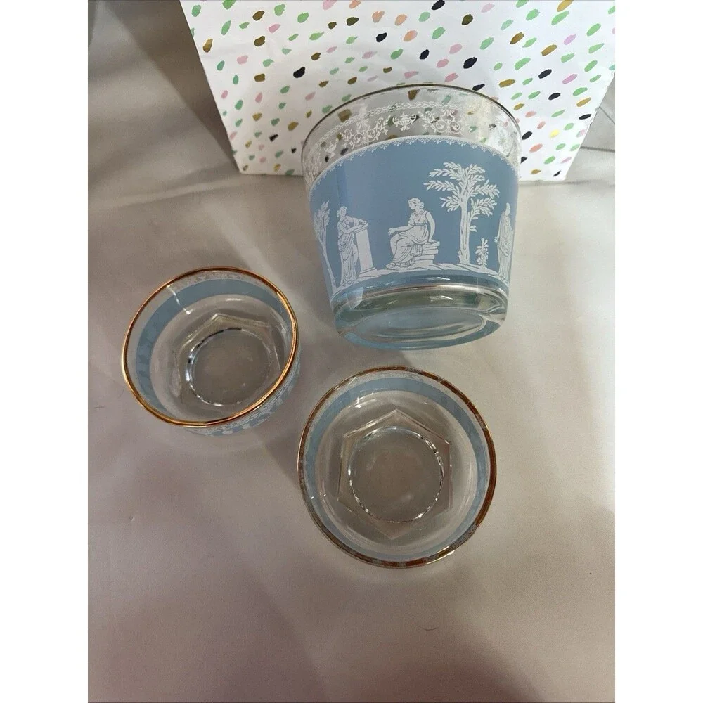Jeanette Glass Hellenic Wedgwood Blue Grecian 2 Bowls/Trays Open Bowl (Ice)
